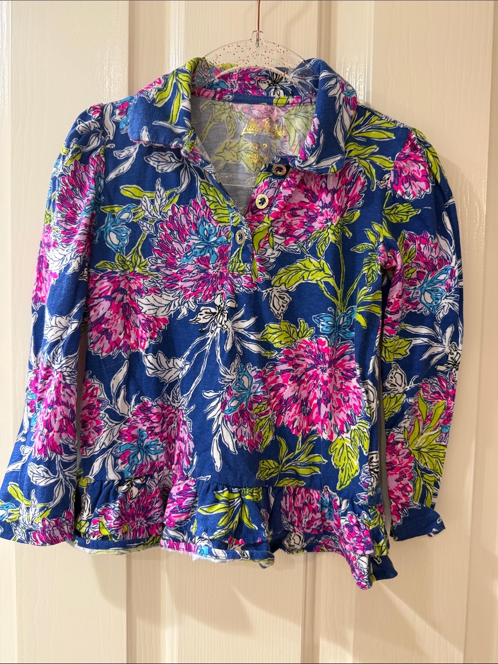 Like New 2-3T Kid's Lilly Pulitzer Navy Top with Pink Floral Print